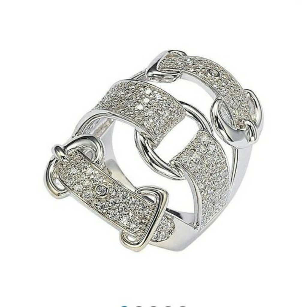 Sterling Silver Cz Triple Buckle Ring Size 7 Nwt